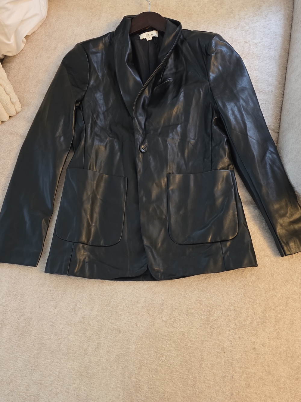Elan Women's Black Faux Leather Blazer Jacket XS NWT